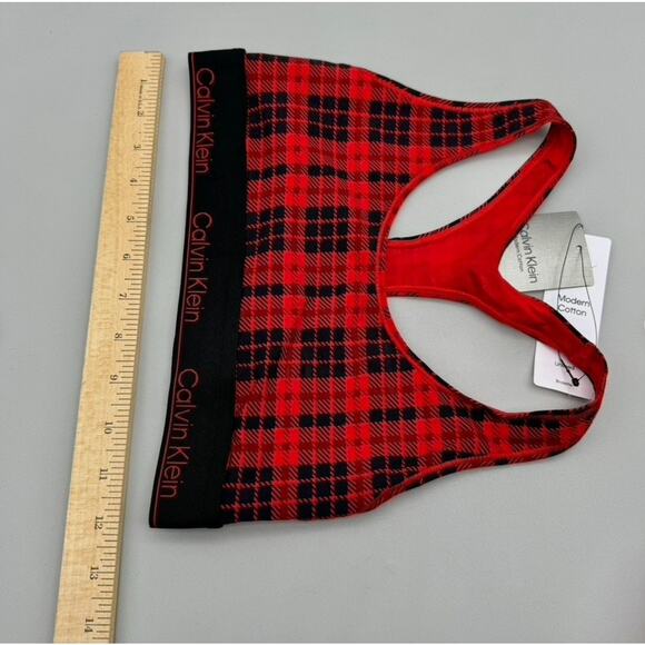 Calvin Klein Bralette Womens Medium Red Black Tartan Plaid Unlined Modern Cotton - Picture 9 of 9